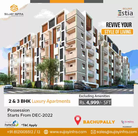 ₹ 6.100.000 2 and 3bhk flats in bachupally