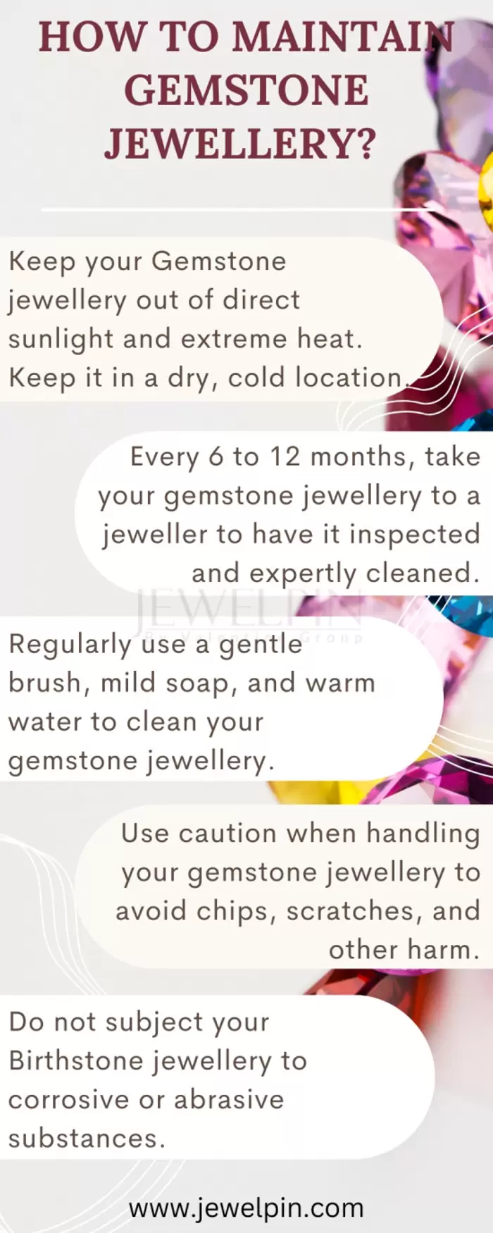 ₹ 10.000 Info graphic on how to maintain gemstone jewellery